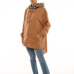 Burberry Melodie Camel Cotton Check-Hood Oversized Hoodie